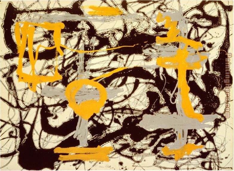 Yellow, Grey, Black painting - Jackson Pollock Yellow, Grey, Black art painting